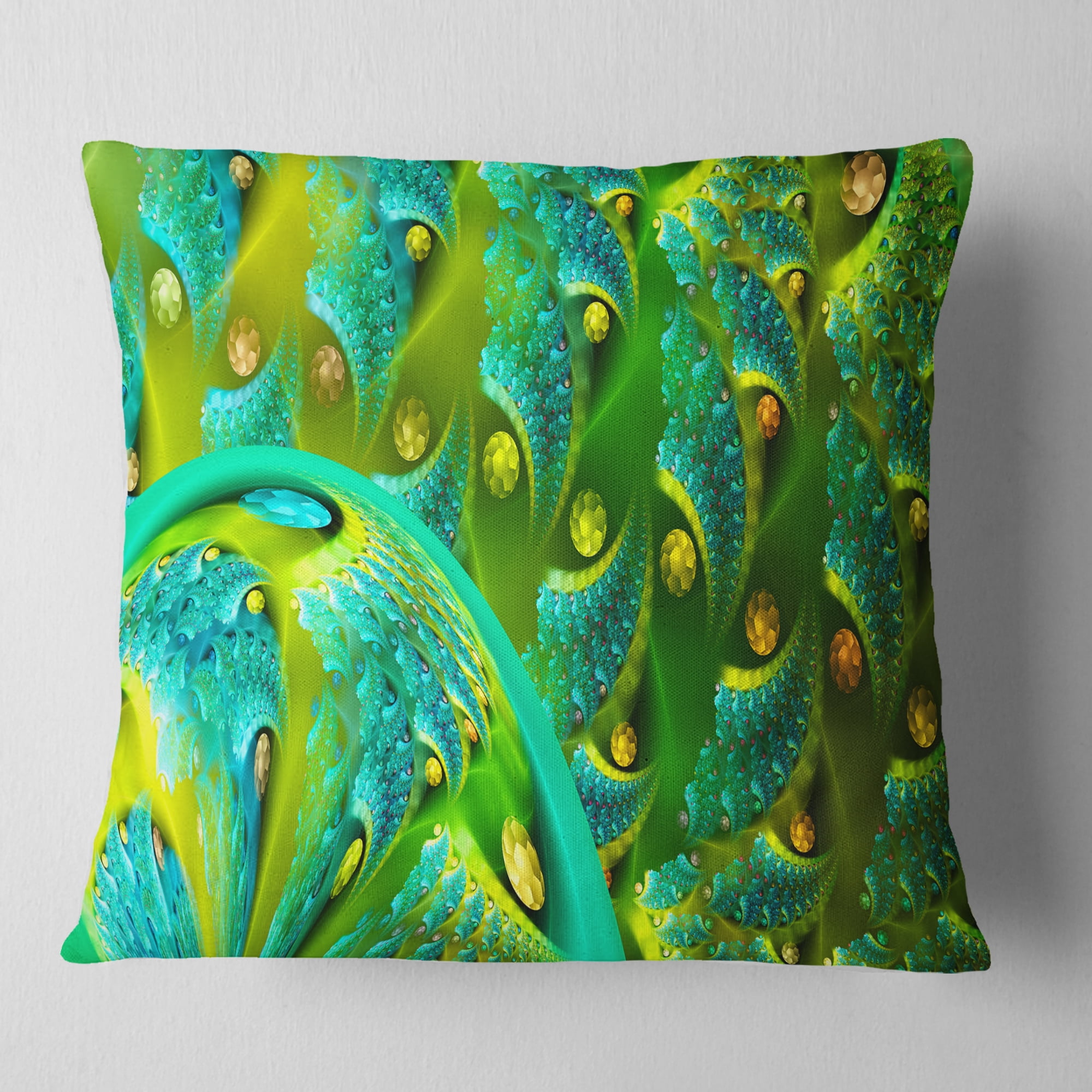 Designart Vibrant Green Fractal Flower Pattern - Abstract Throw Pillow - 16x16