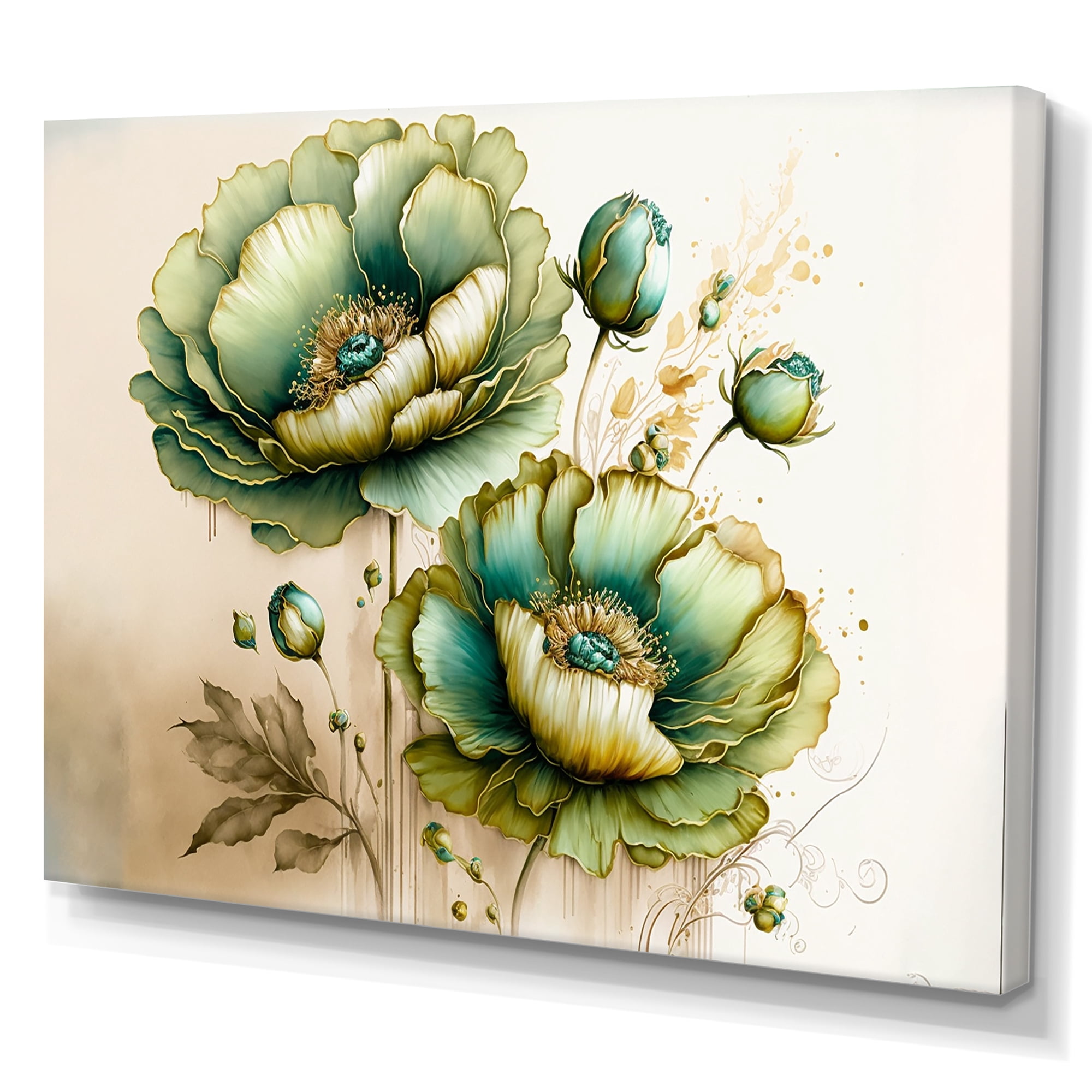 Designart Vibrant Green Poppy Flowers II Canvas Wall Art
