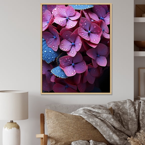 Designart "Vibrant Harmony With Neon Pink Hydrangea" Hydrangea Floater Framed Wall Art Living Room