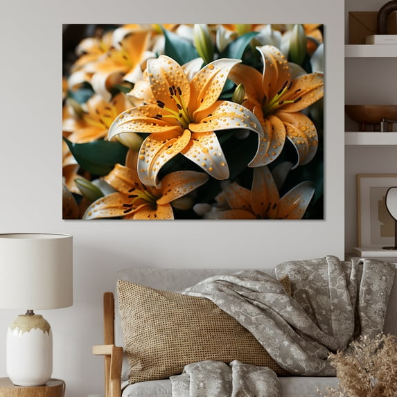 Designart "Vibrant Lilies in Yellow and White" Floral Canvas Print