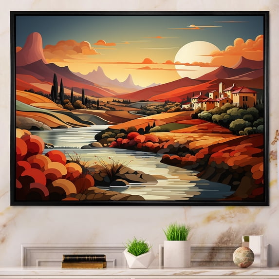 Designart "Vibrant Mediterranean Scenery I" Cubism Floater Framed Canvas Wall Art