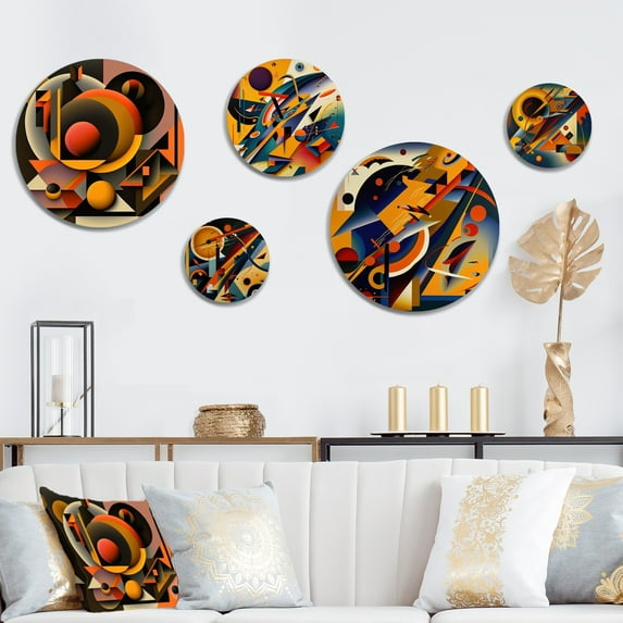 Designart "Vibrant Multicolor Geometric Shapes in Orange I" Modern Geometric Metal Wall Art Set of 5 Piece