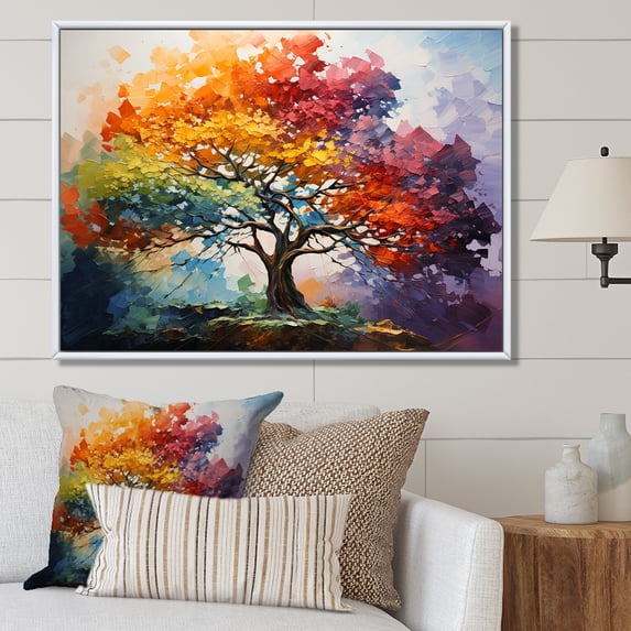 Designart "Vibrant Multicolor Redwood Tree" Tree Redwood Floater Framed Wall Art Prints