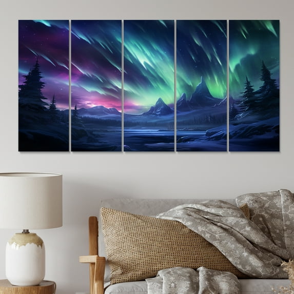 Designart "Vibrant Northern Lights Aurora s Dance" Aurora Borealis Wall Art Prints Set