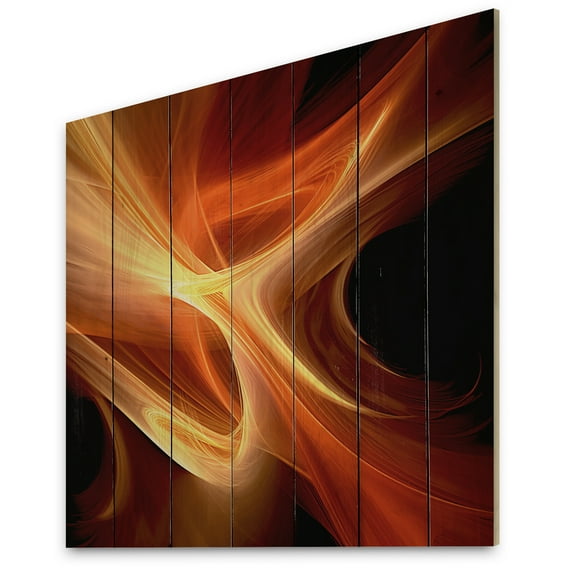 Designart "Vibrant Orange Warm Fractal Design V III" Fractals Print on Natural Pine Wood