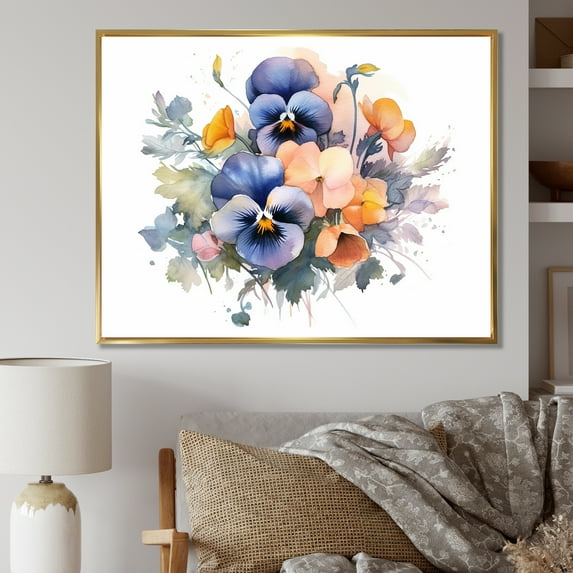 Designart "Vibrant Pansy Garden" Pansies Floater Framed Wall Art Living Room