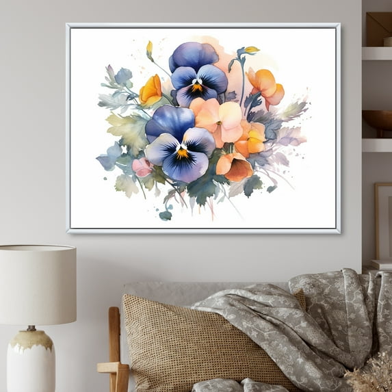 Designart "Vibrant Pansy Garden" Pansies Floater Framed Wall Art Living Room