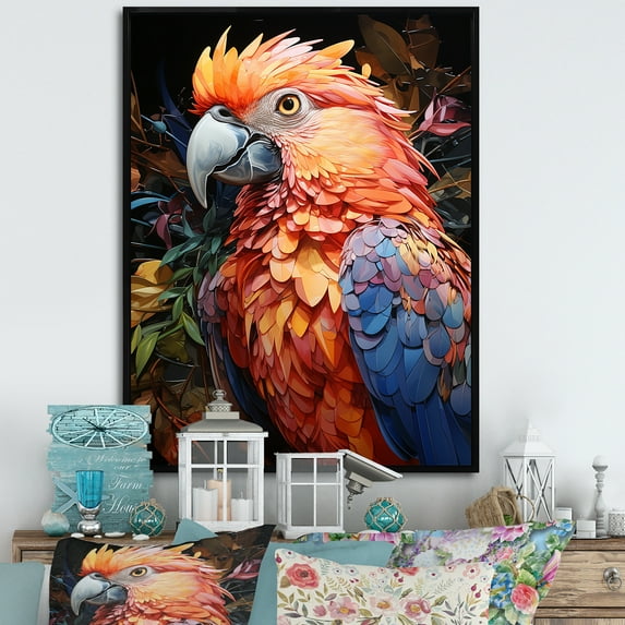 Designart "Vibrant Paradox Of Blue And Orange Parrots II" Parrot Floater Framed Canvas Prints