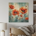 thumbnail image 1 of Designart "Vibrant Poppies in Coral Shades I" Floral Print on Natural Pine Wood, 1 of 5