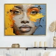 thumbnail image 1 of Designart "Vibrant Portrait Collage In Yellow And Blue" African American Art Floater Framed Canvas Art Print, 1 of 5