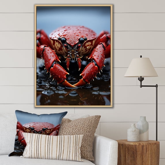 Designart "Vibrant Portrait of a Coral Grey Lobster" Animals Floater Framed Canvas Print
