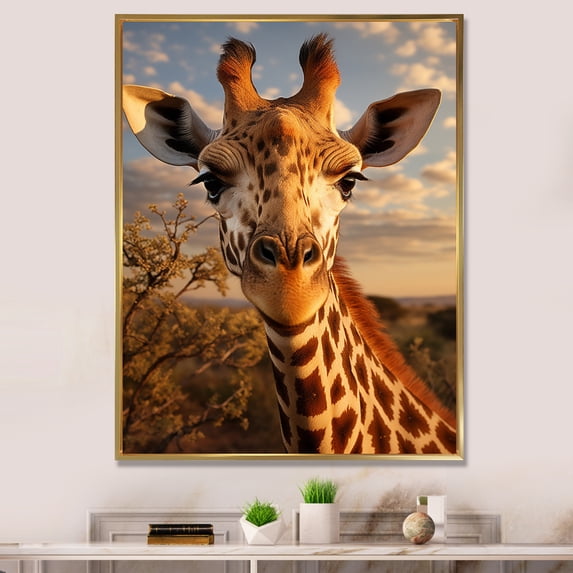 Designart "Vibrant Portrait of a Giraffe" Animals Floater Framed Canvas Print