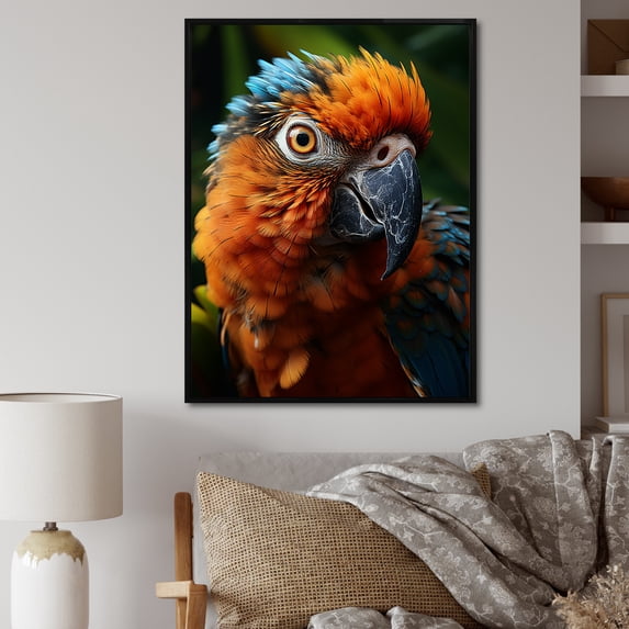 Designart "Vibrant Portrait of a Parrot II" Animals Floater Framed Wall Decor