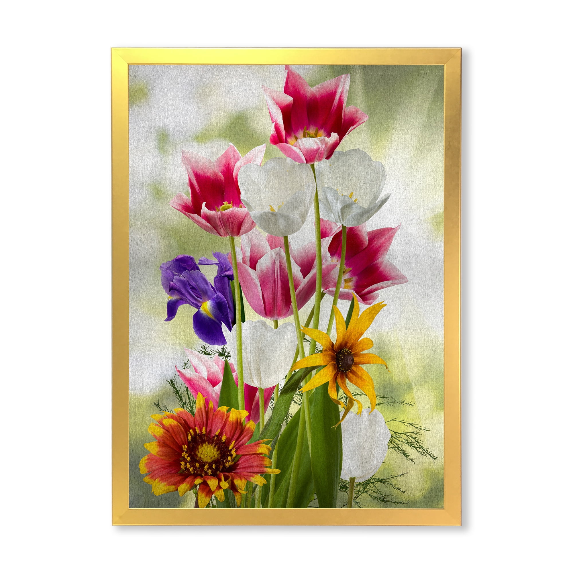 Designart 'Vibrant Purple Red and Yellow Wildflowers' Traditional Framed Art Print