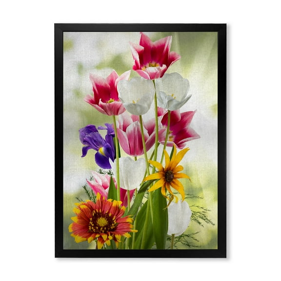 Designart 'Vibrant Purple Red and Yellow Wildflowers' Traditional Framed Art Print