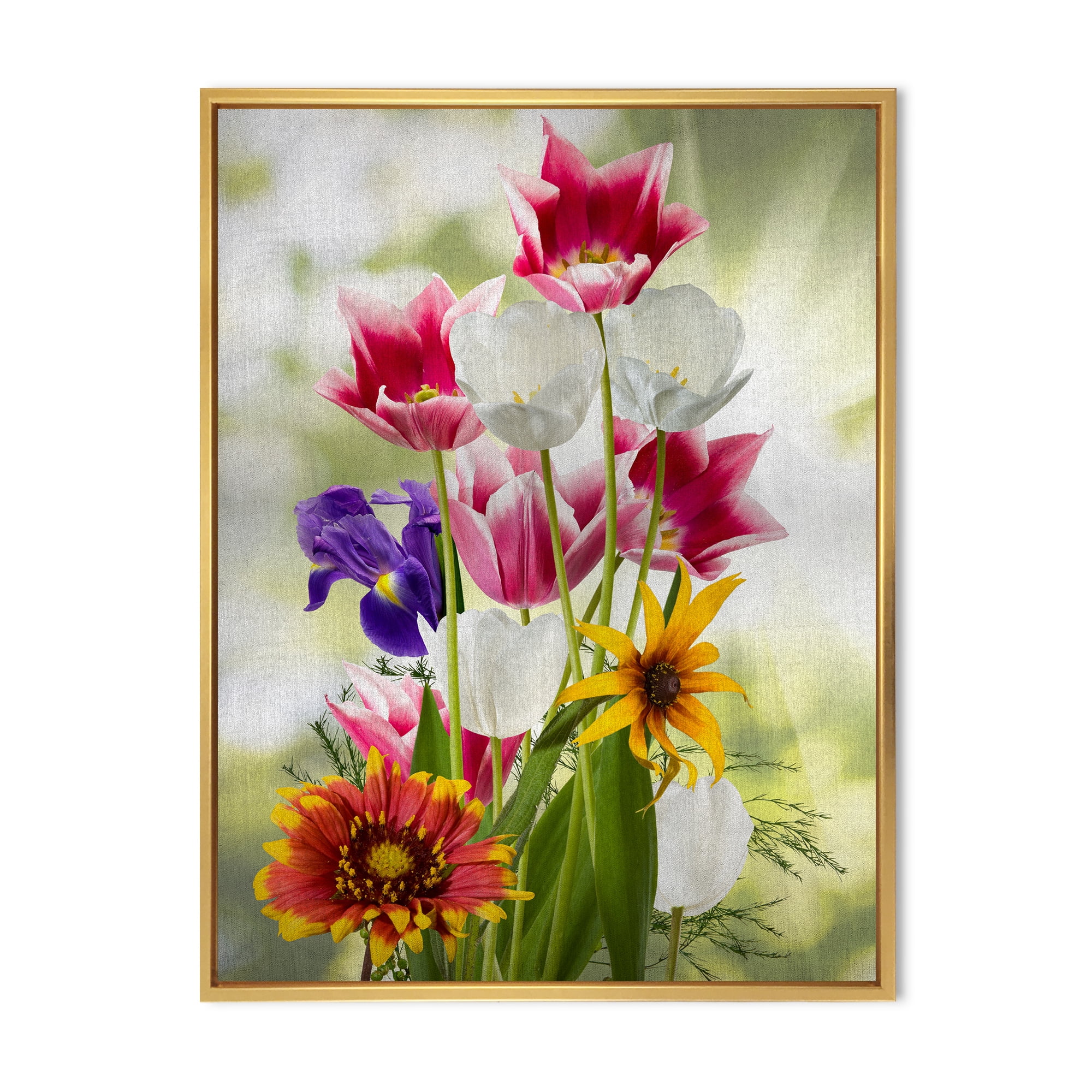 Designart 'Vibrant Purple Red and Yellow Wildflowers' Traditional Framed Canvas Wall Art Print