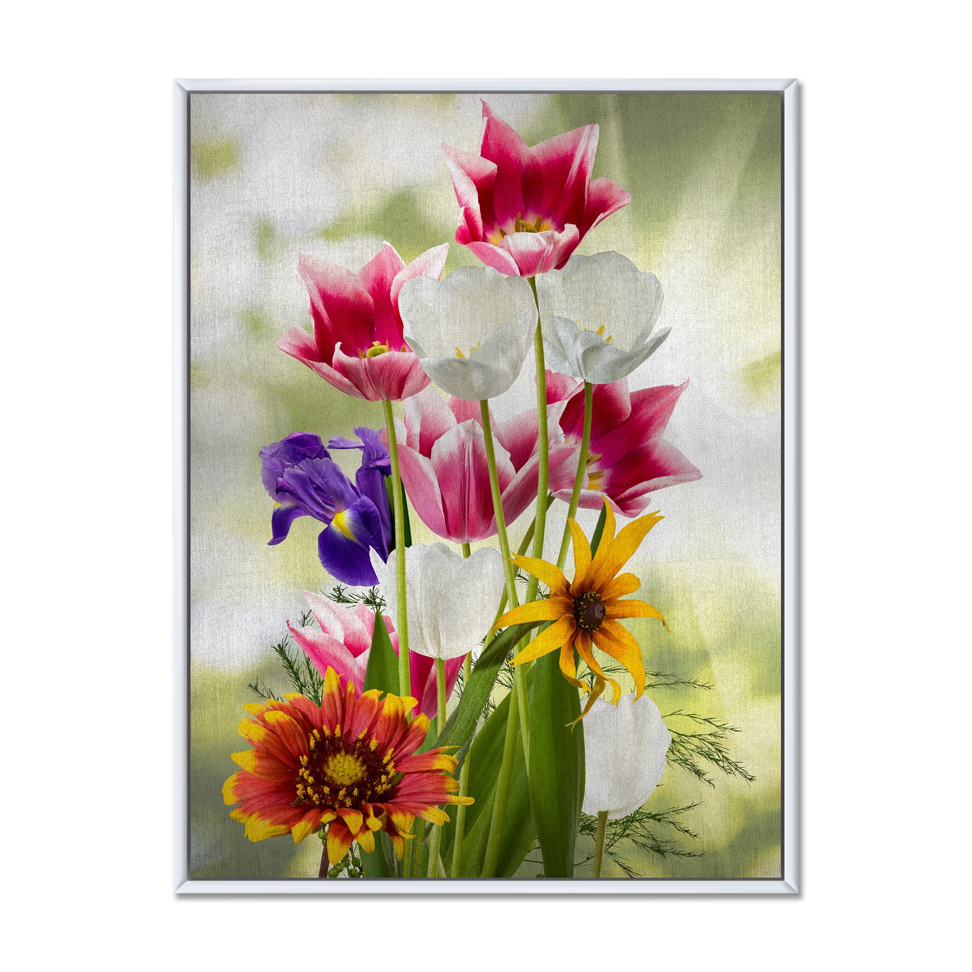 Designart 'Vibrant Purple Red and Yellow Wildflowers' Traditional Framed Canvas Wall Art Print