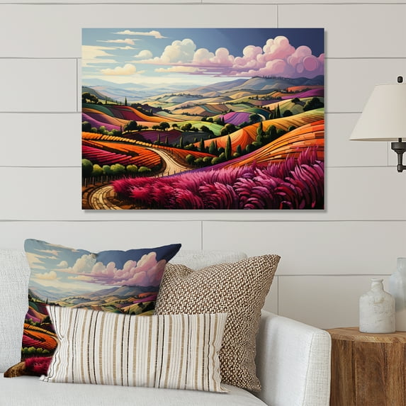 Designart "Vibrant Purple and Orange in the Vineyard" Farmhouse Metal Wall Art
