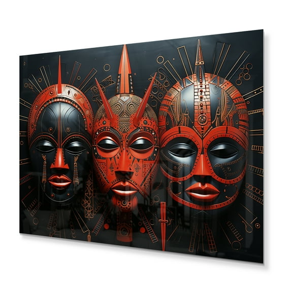 Designart "Vibrant Red African Masks I" African Tribes Metal Wall Art