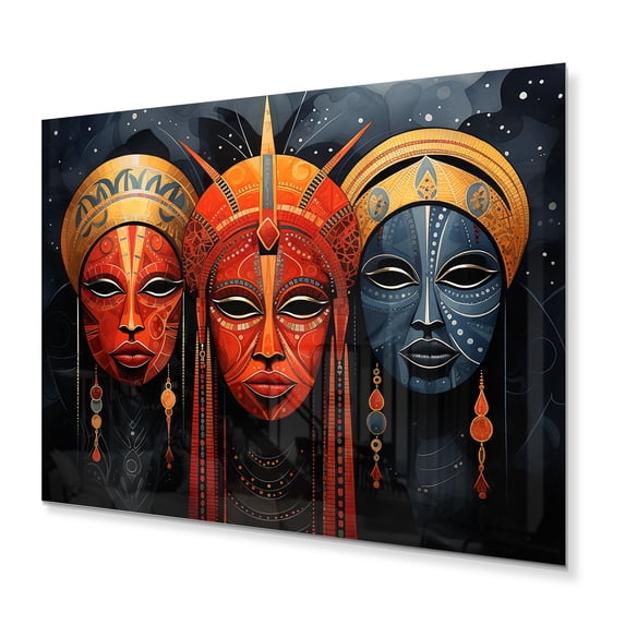 Designart "Vibrant Red African Masks II" African Tribes Metal Art Print