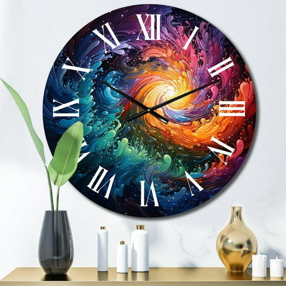 Designart "Vibrant Rotation I" Abstract Spirals Oversized Wall Clock