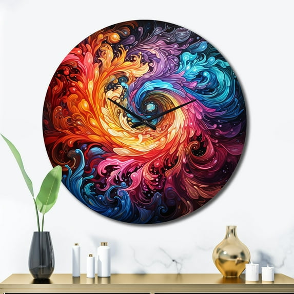 Designart "Vibrant Rotation II" Abstract Spirals Oversized Wall Clock