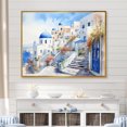 thumbnail image 1 of Designart "Vibrant Santorini Village Blue and White I" Landscapes Framed Wall Art - Country Blue Greece Bedroom Framed Canvas Wall Art, 1 of 6