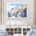 thumbnail image 1 of Designart "Vibrant Santorini Village Blue and White I" Landscapes Framed Wall Art Decor - Country Blue Greece Hallway Framed Wall Art Decor, 1 of 6