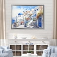 thumbnail image 1 of Designart "Vibrant Santorini Village Blue and White I" Landscapes Framed Wall Art Decor - Country Blue Greece Hallway Framed Wall Art Decor, 1 of 6