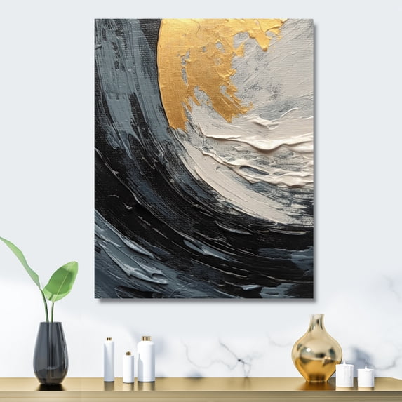 Designart "Vibrant Spirals Gold Black Abstraction" Abstract Spirals Metal Wall Art