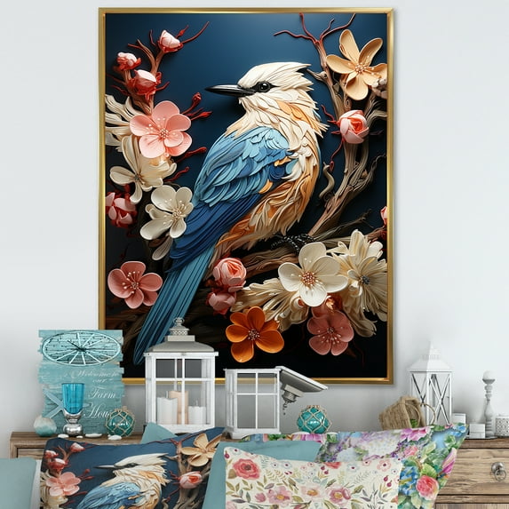 Designart "Vibrant Strokes Bird Liberation I" Animals Bird Floater Framed Wall Decor