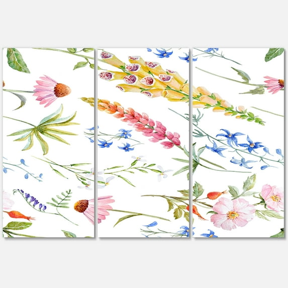 Designart ' Vibrant Summer Wildflowers On White I ' Traditional Canvas Wall Art Print