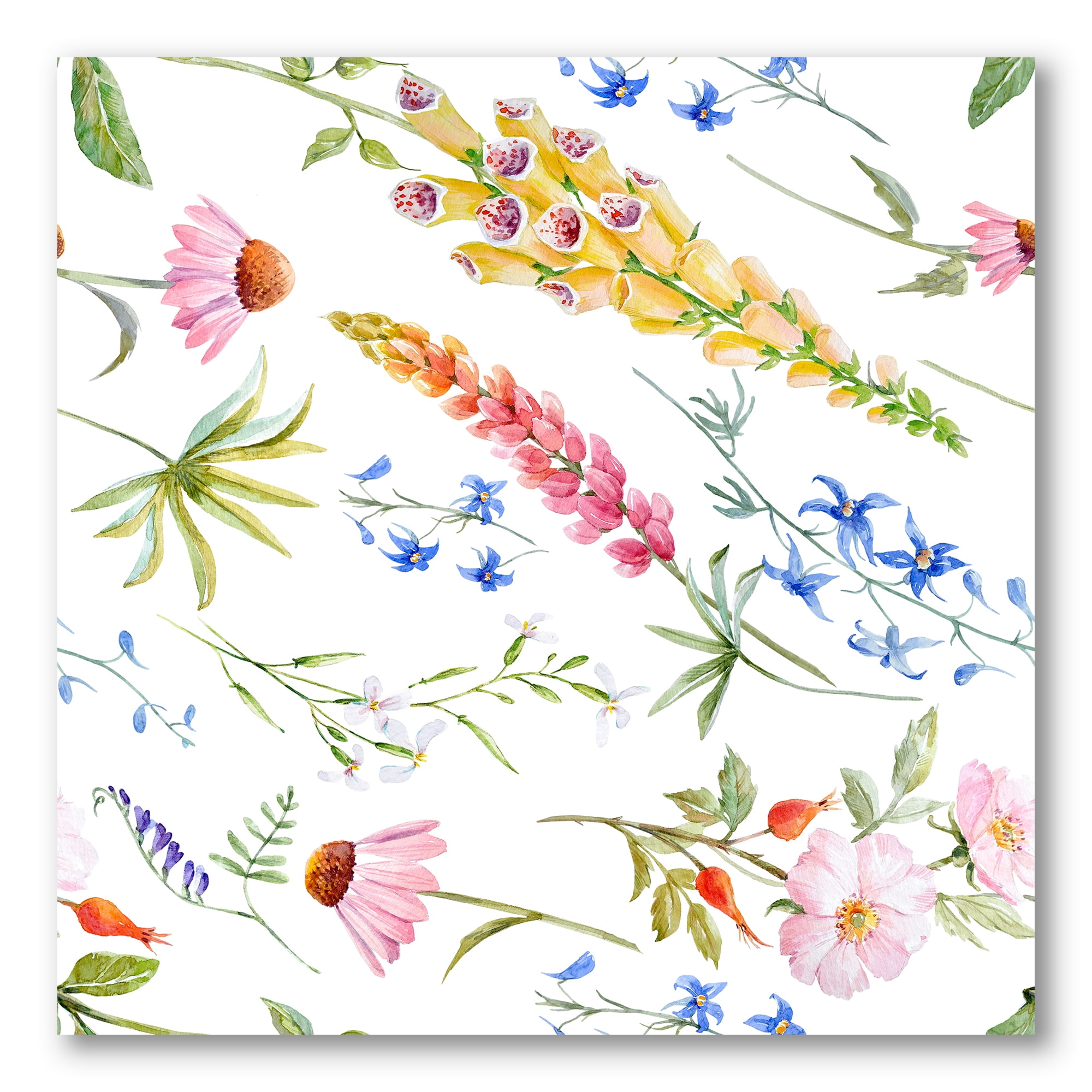 Designart ' Vibrant Summer Wildflowers On White I ' Traditional Canvas Wall Art Print