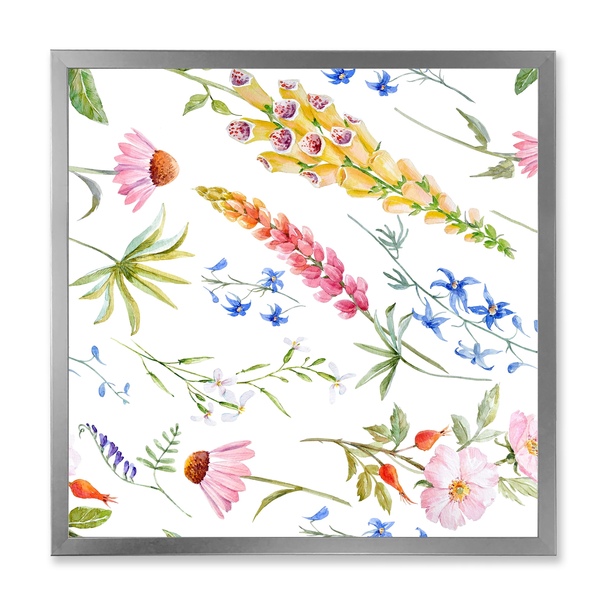 Designart 'Vibrant Summer Wildflowers On White I' Traditional Framed Art Print