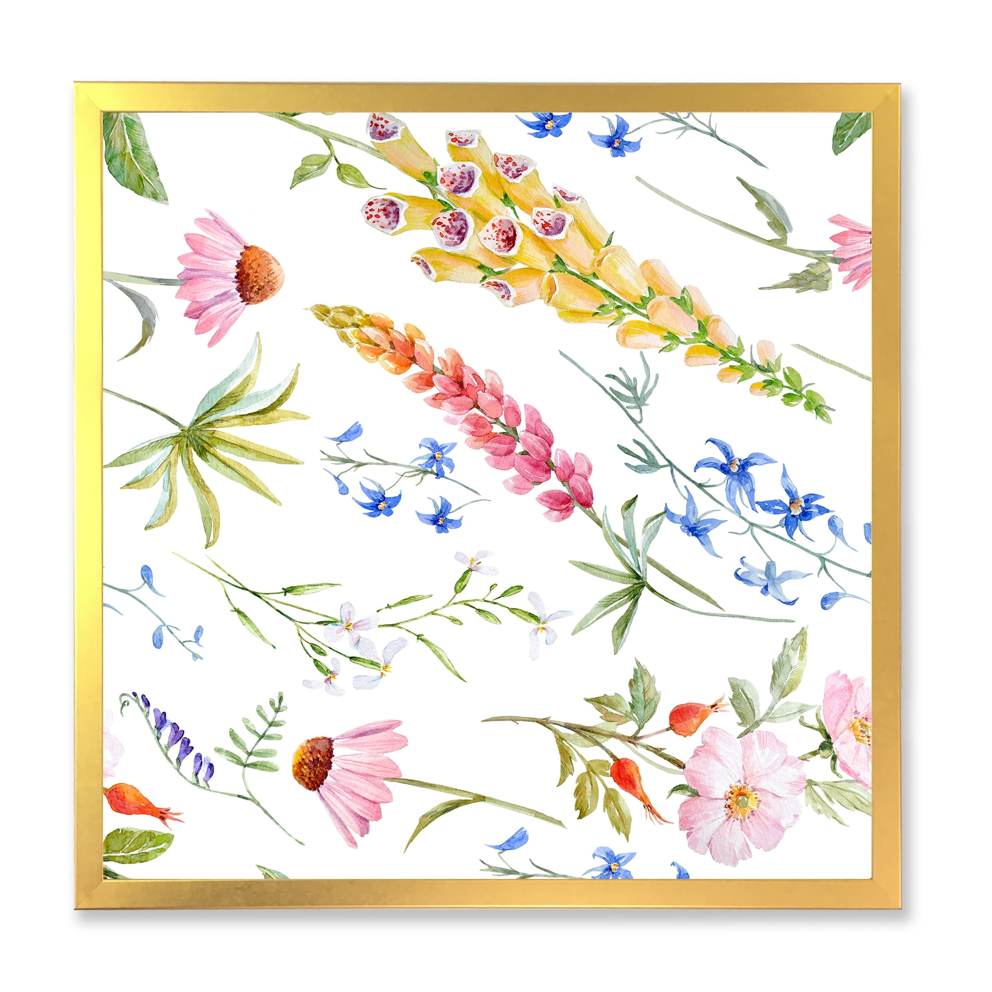 Designart 'Vibrant Summer Wildflowers On White I' Traditional Framed Art Print