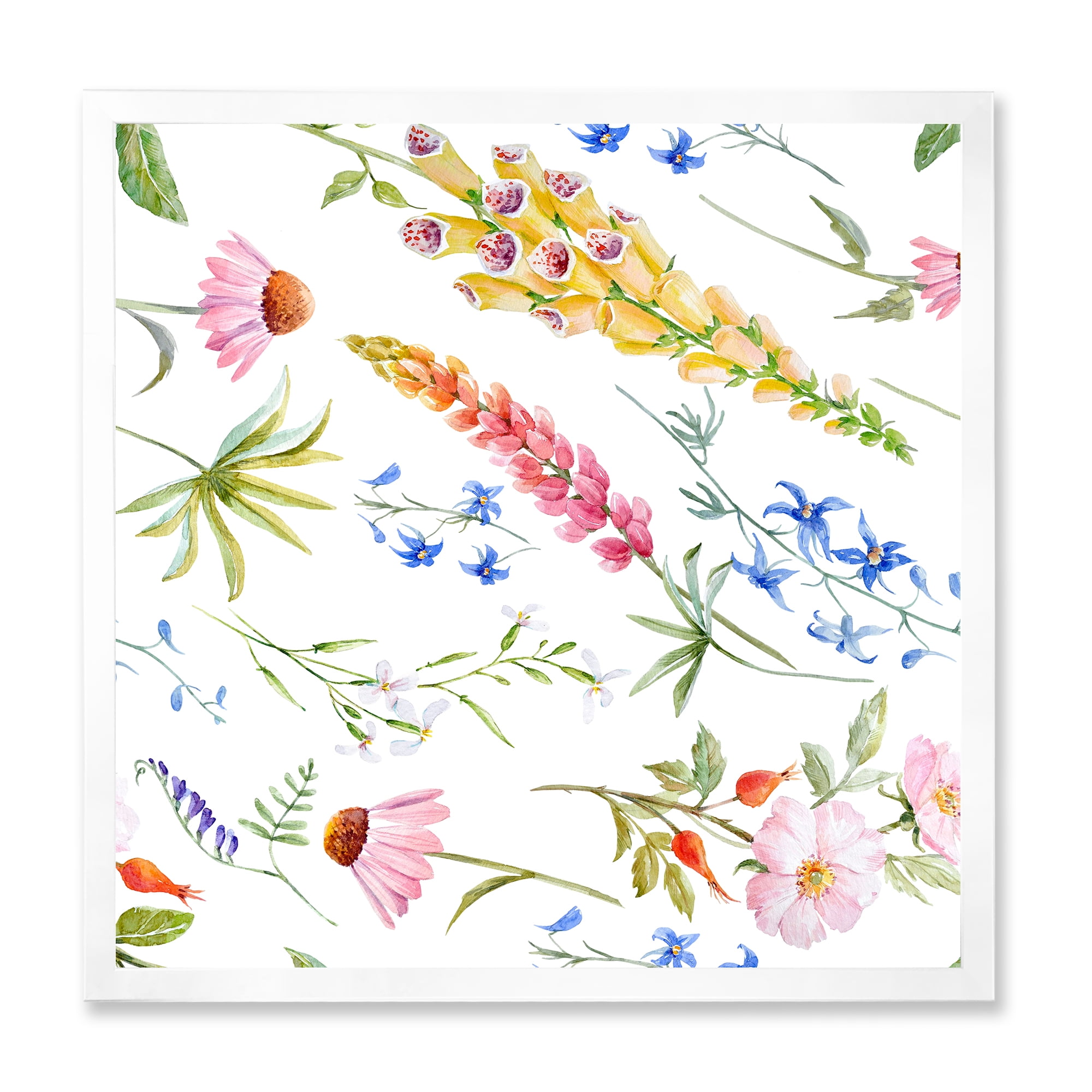 Designart 'Vibrant Summer Wildflowers On White I' Traditional Framed Art Print