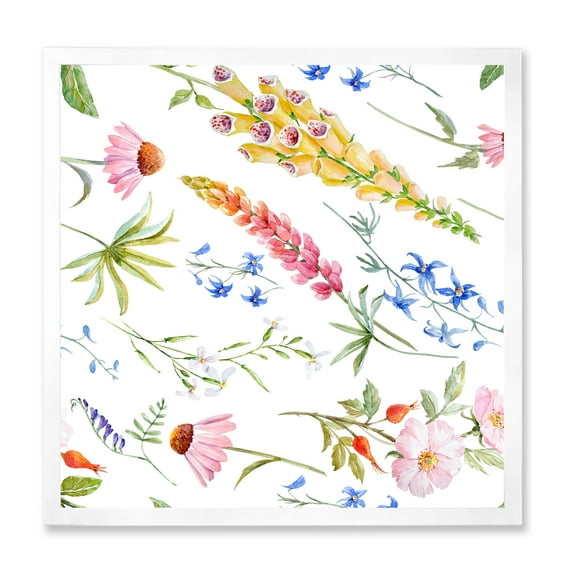 Designart 'Vibrant Summer Wildflowers On White I' Traditional Framed Art Print