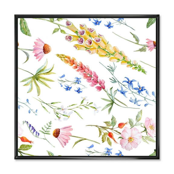 Designart 'Vibrant Summer Wildflowers On White I' Traditional Framed Canvas Wall Art Print