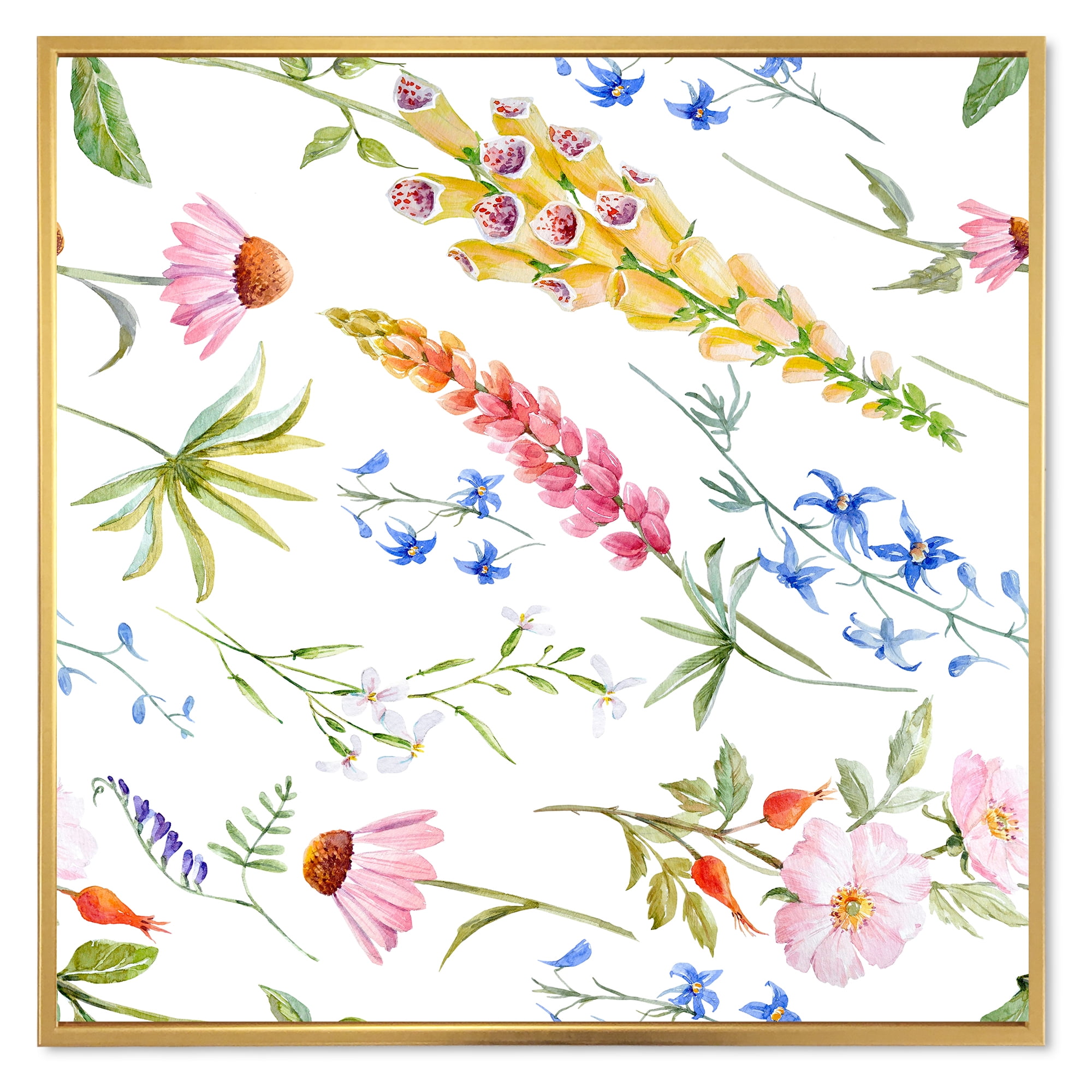 Designart 'Vibrant Summer Wildflowers On White I' Traditional Framed Canvas Wall Art Print