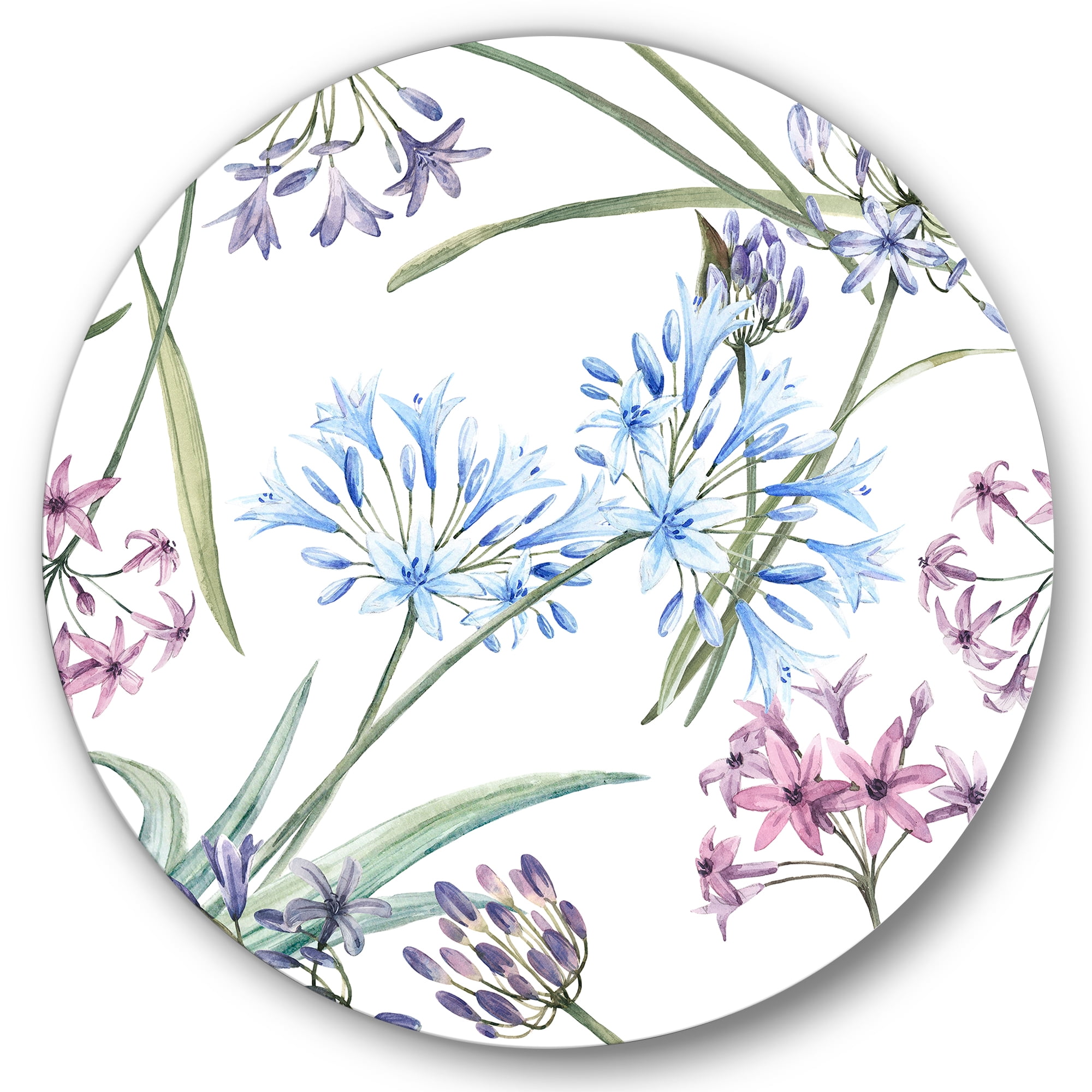 Designart 'Vibrant Summer Wildflowers On White II' Traditional Circle Metal Wall Art 23x23 - Disc of 23