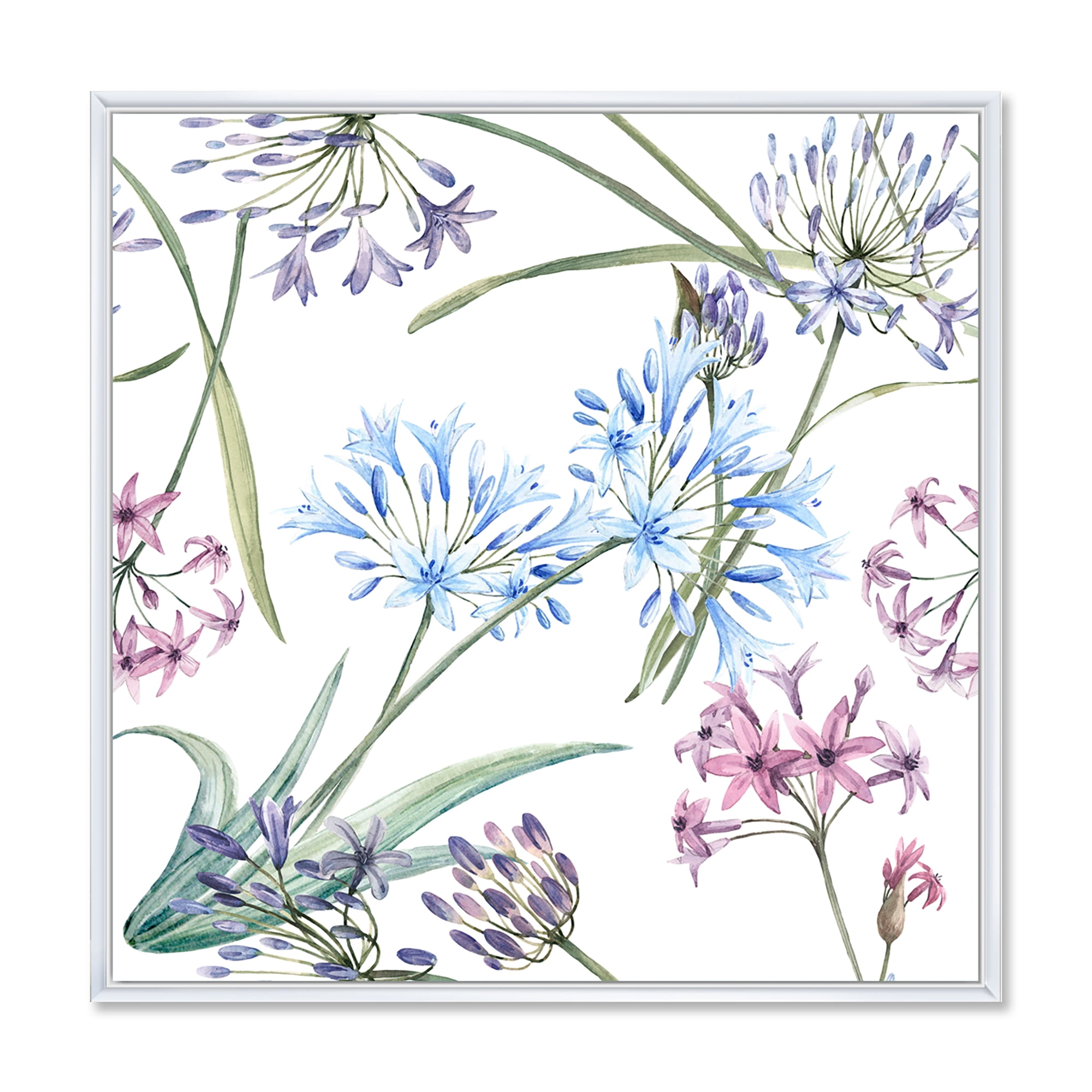 Designart 'Vibrant Summer Wildflowers On White II' Traditional Framed Canvas Wall Art Print