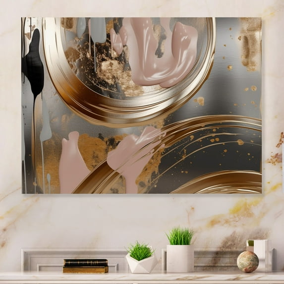 Designart "Vibrant Swirls Gold and Pink I" Abstract Marble Metal Art Print