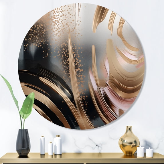 Designart "Vibrant Swirls Gold and Pink III" Abstract Marble Round Metal Art