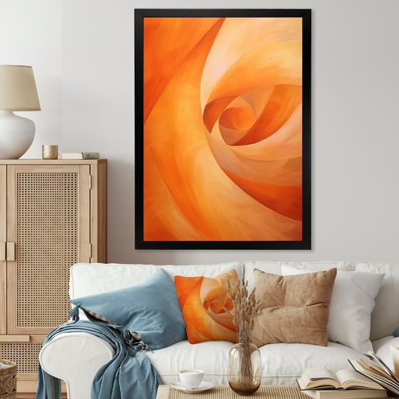 Designart "Vibrant Tangerine Coil" Abstract Spirals Picture Framed Canvas Wall Art