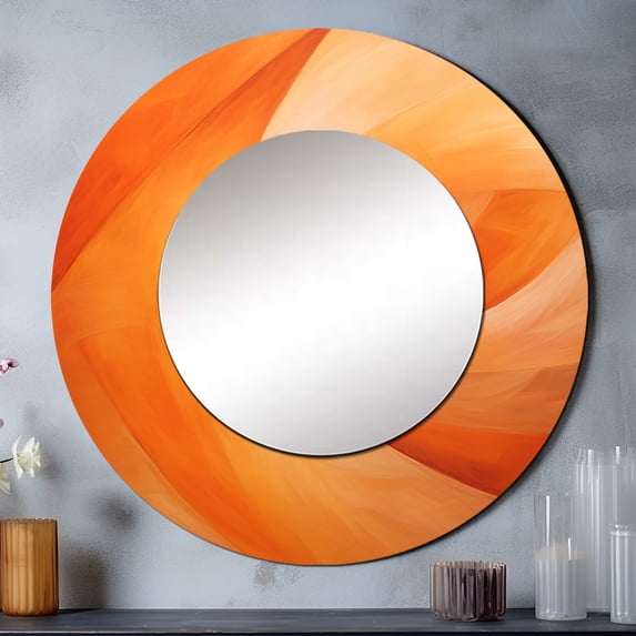 Designart "Vibrant Tangerine Coil" Abstract Spirals Rund Mirror For Wall Decor - Large Peach Round Printed Mirror -Modern Round Living Room Mirror - 29" x 29"
