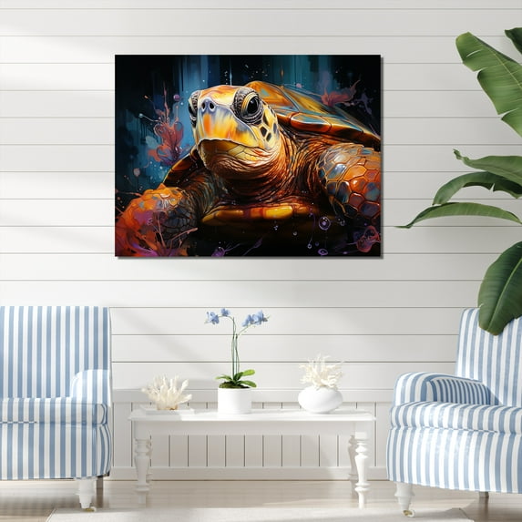 Designart "Vibrant Turtle In Pop Art" Animals Turtle Wall Decor