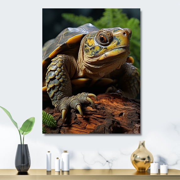 Designart "Vibrant Turtle Portrait in a Forest Setting II" Animals Turtle Metal Art Print