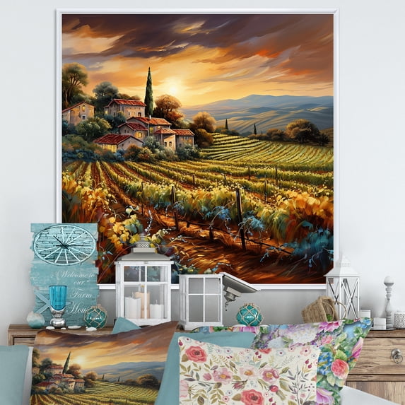 Designart "Vibrant Vineyard Liquid Canvas I" Vineyard Floater Framed Canvas Prints