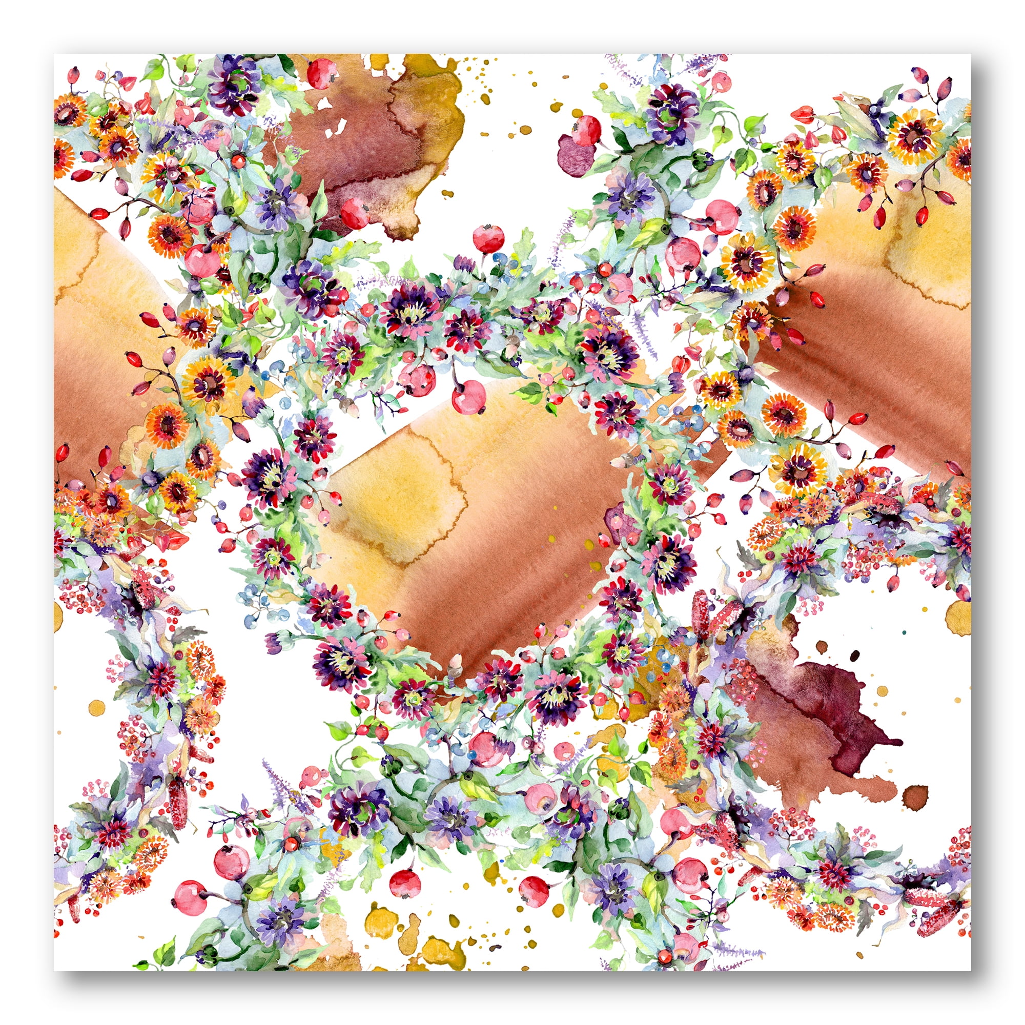 Designart ' Vibrant Wild Spring Leaves, Berries and Wildflowers ' Modern Canvas Wall Art Print