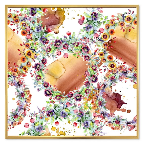 Designart 'Vibrant Wild Spring Leaves, Berries and Wildflowers' Modern Framed Canvas Wall Art Print